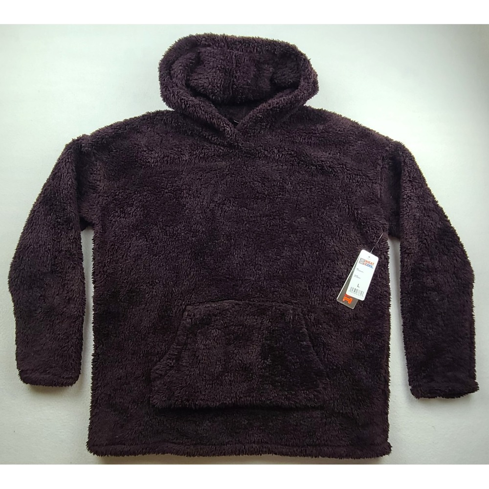NWT 32 Degrees Heat Women Large Sherpa Fleece Hoodie Plush Kangaroo Pocket Black